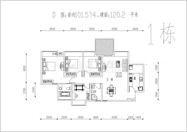 某地區(qū)三房經(jīng)典戶型建筑設(shè)計(jì)CAD平面圖解析
